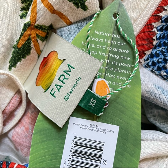 FARM RIO Dress NWT Pineapple Flowers Floral Tropical Boho Linen Blend Midi XS - Picture 16 of 16